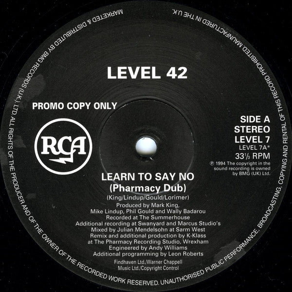 Level 42 : Learn To Say No (12", Promo)