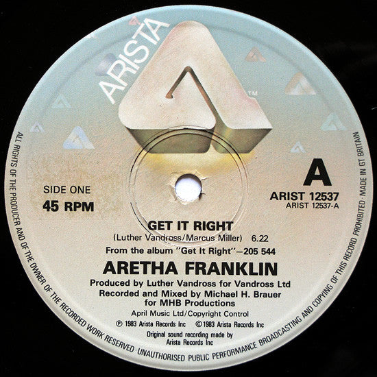 Aretha Franklin : Get It Right / Jump To It (12")