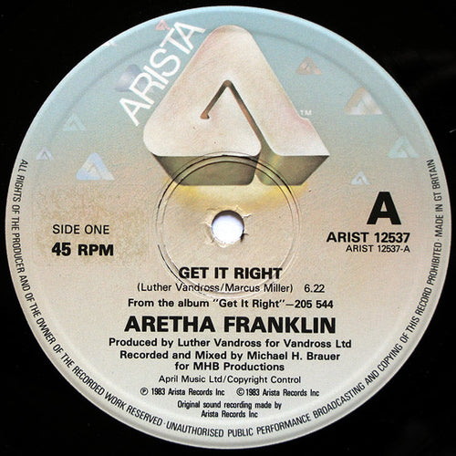 Aretha Franklin : Get It Right / Jump To It (12")