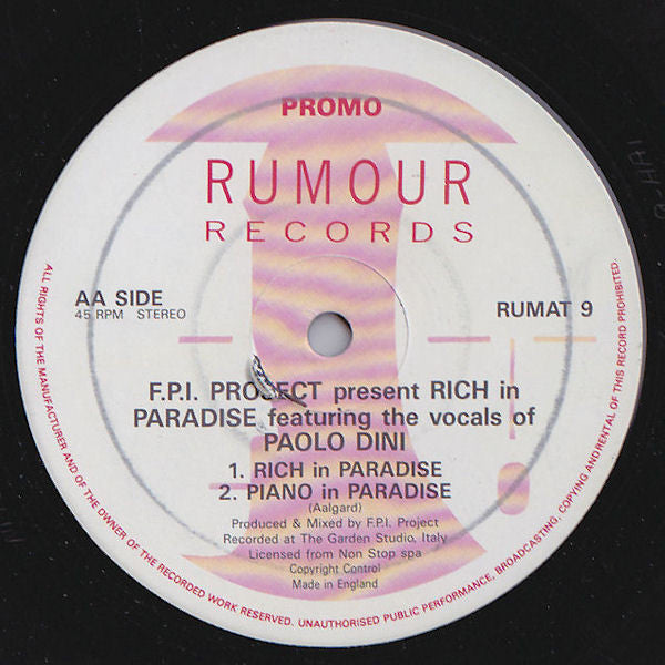 FPI Project Featuring The Vocals Of Paolo Dini : Rich In Paradise "Going Back To My Roots" (12", Maxi, Promo)