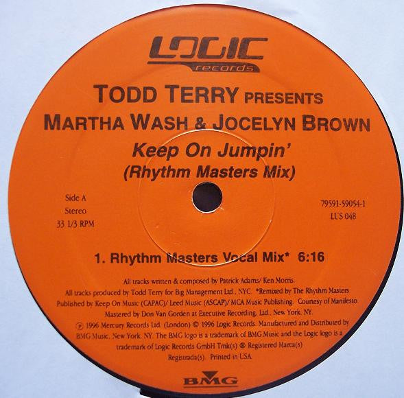 Todd Terry Presents Martha Wash & Jocelyn Brown : Keep On Jumpin' (Rhythm Masters Mix) (12", Single)